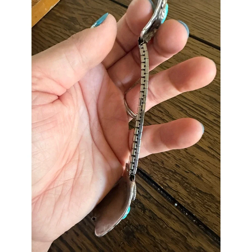 Vintage Navajo Sterling Silver Turquoise Coral Bear Claw Watch Band Old Pawn DDC